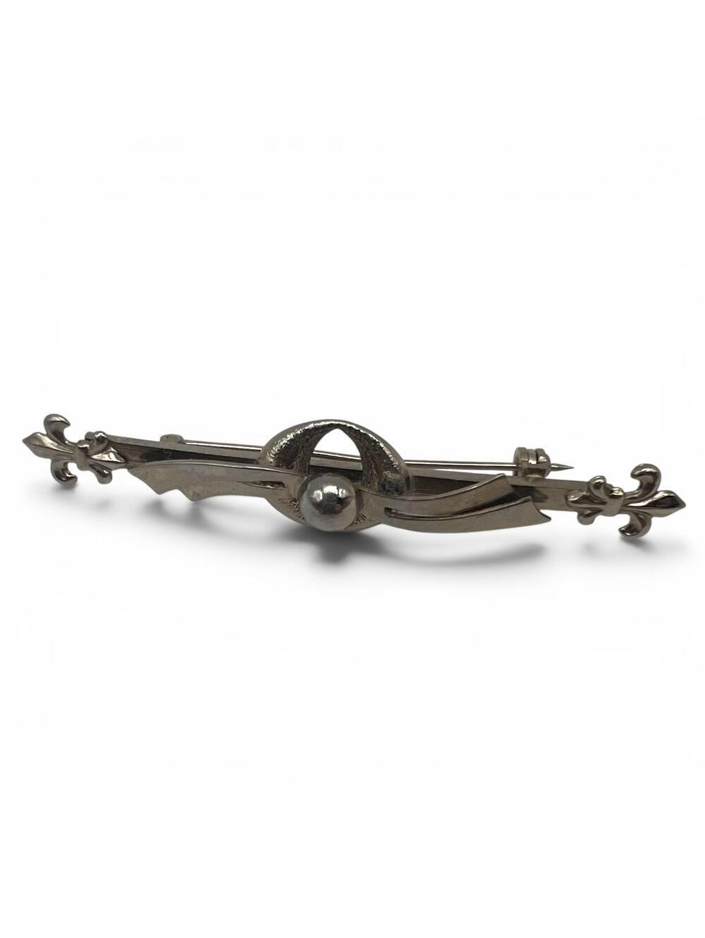Vintage Silver-Tone Bar Pin Brooch with Fleur-de-Lis Ends